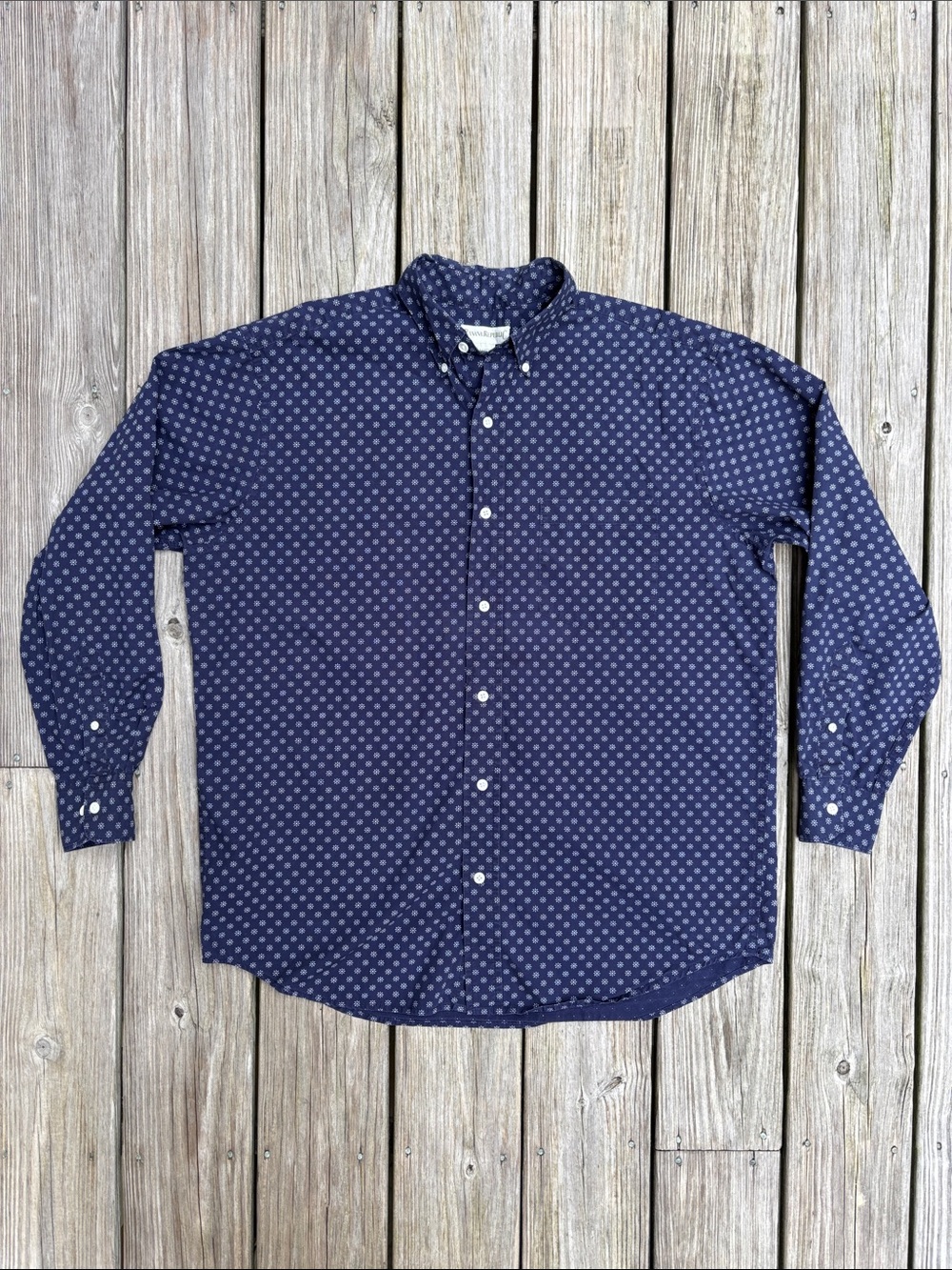 BANANA REPUBLIC | VTG 90s Y2K Navy Blue Retro Celestial Starburst Shirt | Size M